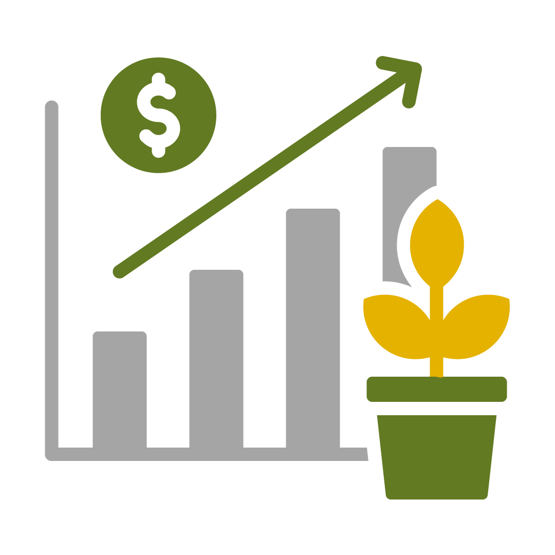 Chart going upward with small plant in front